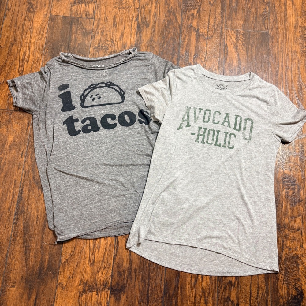 Chaser & Modern Lux Graphic Tees Womens M Gray I Heart Tacos Avocado-Holic Set